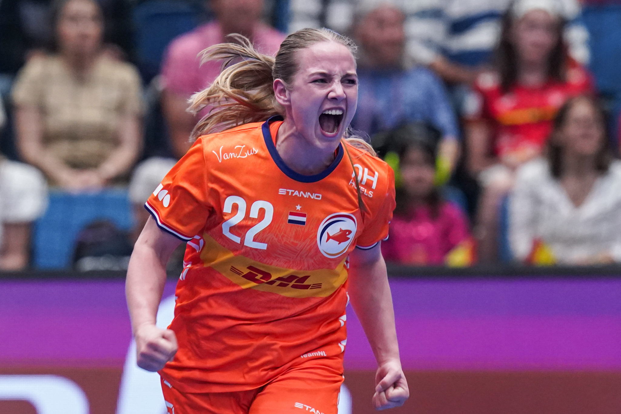 TORREVIEJA, SPAIN - APRIL 14: Zoe Sprengers Of The Netherlands Celebrates Passionately During The Olympic Qualification Tournament Match Between Spain And Netherlands At Palacio De Los Deportes De Torrevieja On April 14, 2024 In Torrevieja, Spain. (Photo By Henk Seppen/Orange Pictures)