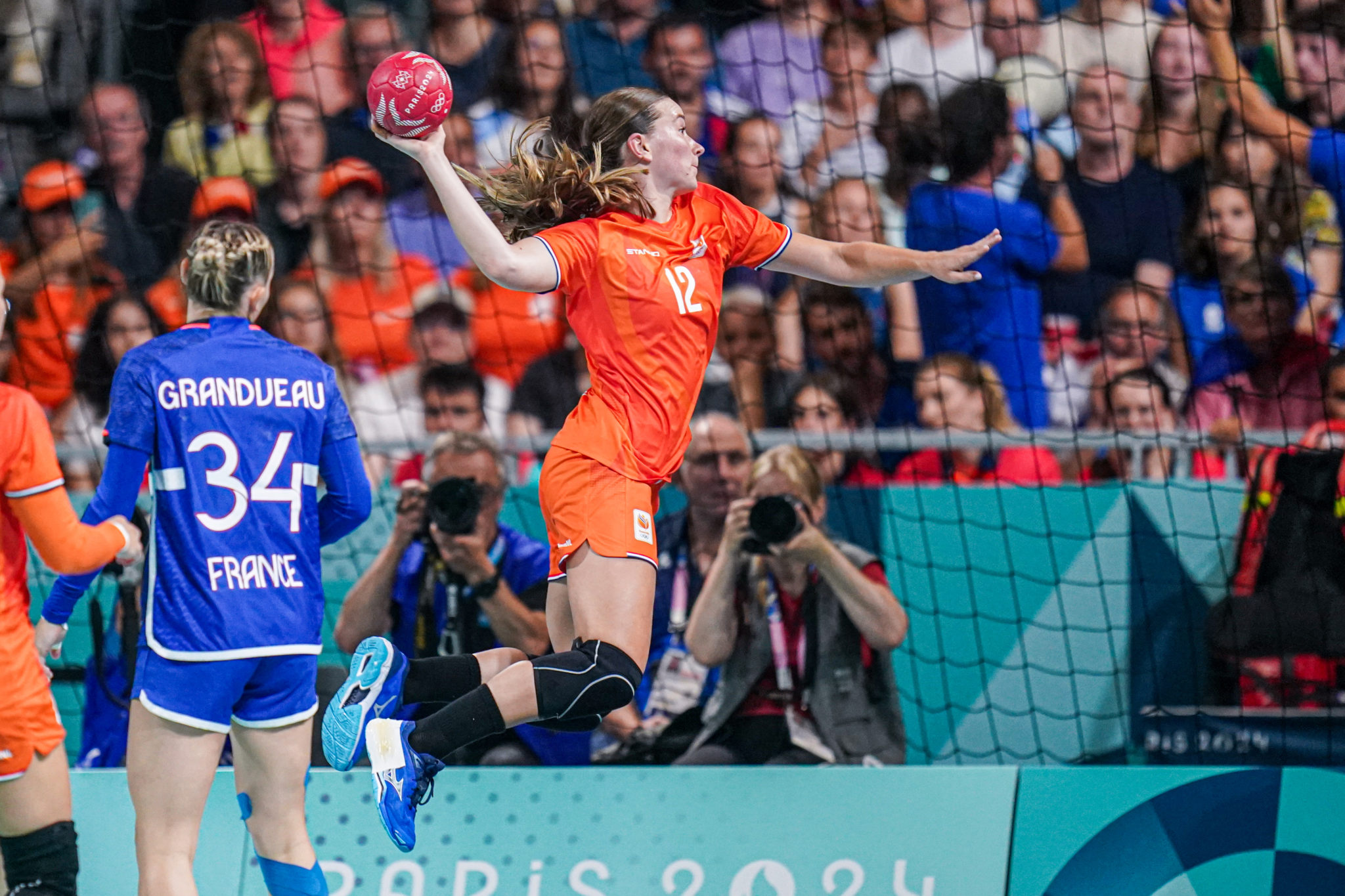 PARIS, FRANCE - JULY 28: Bo Van Wetering Of The Netherlands Jumps During The Handball - Olympic Games Paris 2024 Match Between Netherlands And France On Day 2 At South Paris Arena On July 28, 2024 In Paris, France. (Photo By Henk Seppen/Orange Pictures)